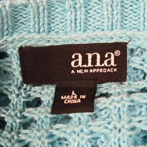 a.n.a. A NEW APPROACH TURQUOISE BLUE POINTELLE OPEN KNIT PULLOVER SWEATER LARGE - Picture 6 of 8